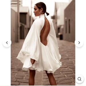 High Neck Backless Flared Sleeves Mini Dress